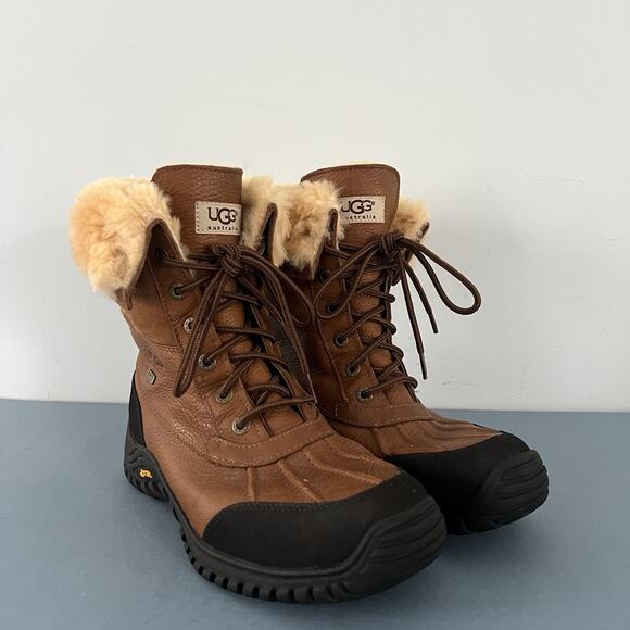 UGG Adirondack Chestnut Brown Waterproof Leather Lace Up Winter Snow Boots - Picture 1 of 9